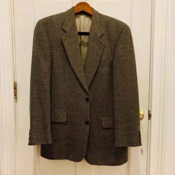Vintage HUGO BOSS 40R Brown Check Tweed Sport Coat Blazer - Picture 1 of 11